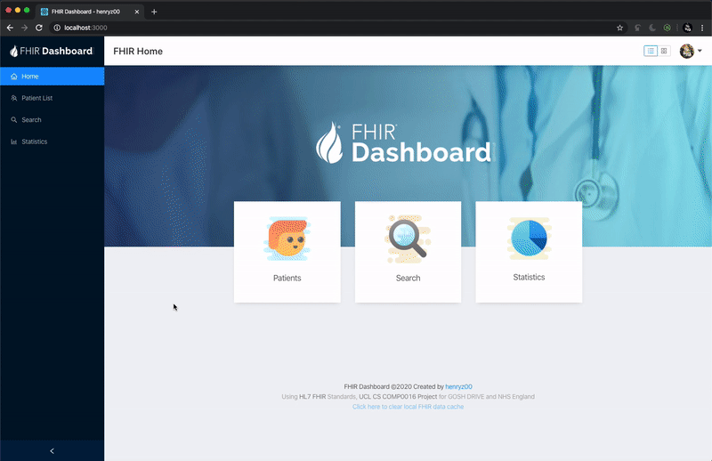 Responsive React Dashboard for FHIR Medical Data